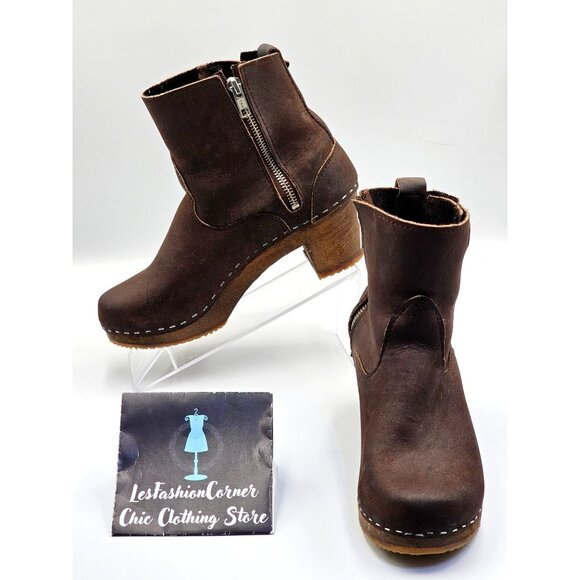 Sandgrens Women's Brown Leather Manhattan High-Heeled Clog Boots Sz 6.5(37) 2683 - Picture 1 of 16
